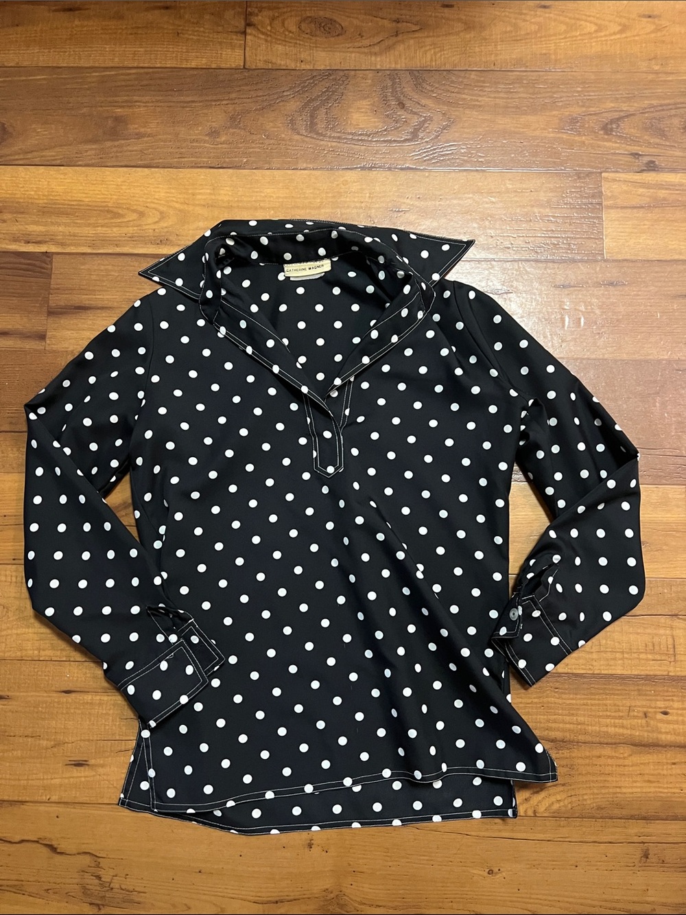 Vintage long sleeve blouse Catherine Wagner polka dot print size small